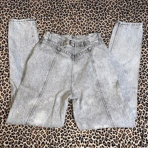 Vintage Mom Jeans 80s Lee High Waisted Gray Bleached Adjustable 24-26 Buckle